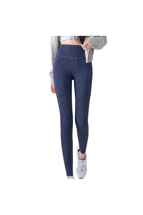 Women's High Waist Pocket Tummy Control Skinny Jeans Yoga Fitness Butt Lifting Tight Stretch Jeggings Blue M