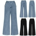 thumbnail image 1 of jtjvou Women's High Waisted Wide Leg Jeans Button Decorated Casual Stretchy Demin Pants with Pockets Black L, 1 of 6