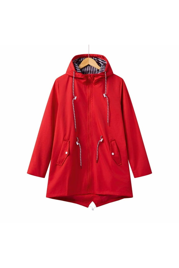 Women's Hooded Windbreaker Jacket Solid Color Outdoor Long Sleeve Comfortable Casual Wear Suitable for Daily Activities Spring and Fall Fashion Outerwear Red XXXL