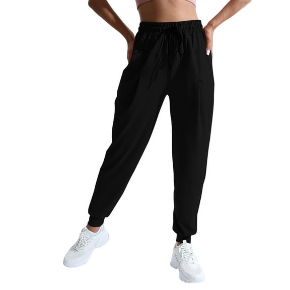 jtjvou Women's Joggers Pants with Zipper Pockets Tapered Running Sweatpants for Women Lounge, Jogging Black XS