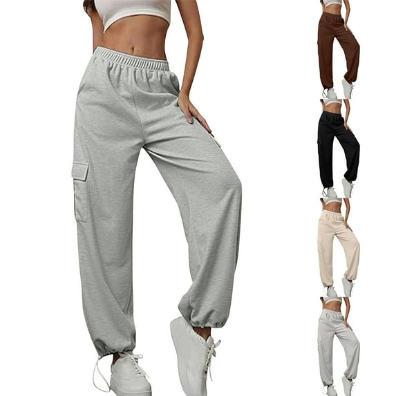 jtjvou Women's Joggers Sweatpants Athletic Workout Running Baggy Lounge Pants Casual High Waisted Loose Pnats with Pockets Beige L