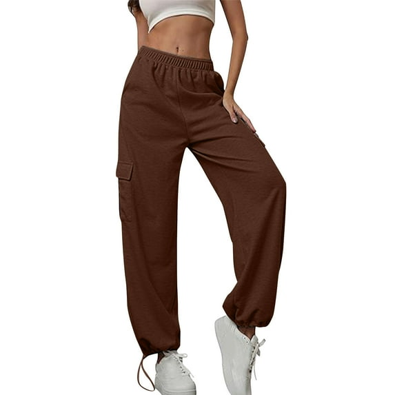 jtjvou Women's Joggers Sweatpants Athletic Workout Running Baggy Lounge Pants Casual High Waisted Loose Pnats with Pockets Brown XXL