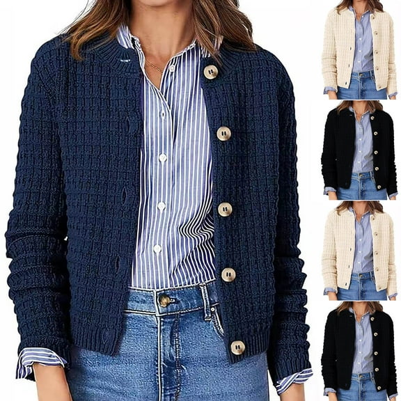 jtjvou Women's Knit Cardigan Sweaters Casual Long Sleeve Open Front Button Down Trendy Jackets Outerwear Beige L