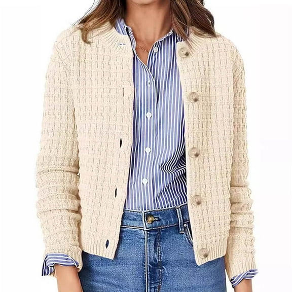 jtjvou Women's Knit Cardigan Sweaters Casual Long Sleeve Open Front Button Down Trendy Jackets Outerwear Beige S