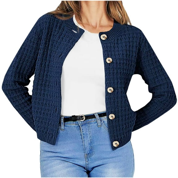 jtjvou Women's Knit Cardigan Sweaters Casual Long Sleeve Open Front Button Down Trendy Jackets Outerwear Blue S