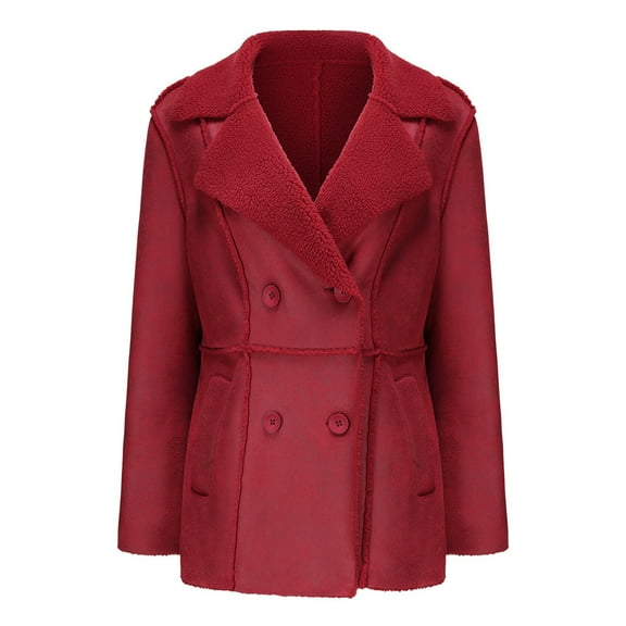 jtjvou Women's Lapel Button Pocket Suede Jacket Casual Fleece Long Sleeve Soft Comfortable Fashion Outwear Everyday Wear Stylish Blouse Winter Spring Essentials Red L