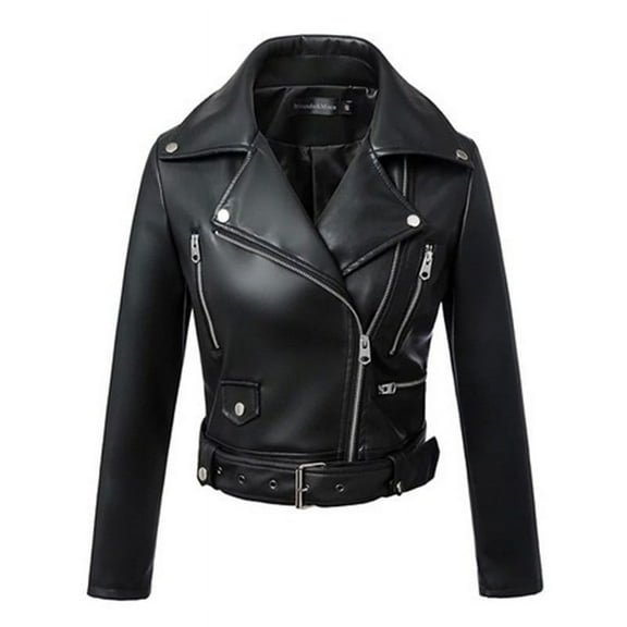 jtjvou Women's Leather Short Lapel Jacket Elegant Long Sleeved Fits to Size Hand Wash Cold Perfect for Daily Wear Versatile All Season Casual Fashion Outerwear Black M