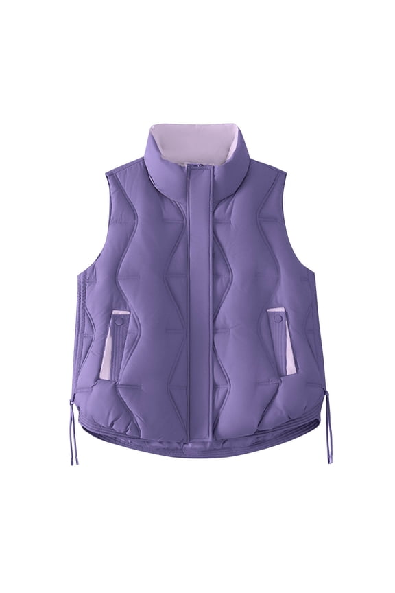 Women's Lightweight Quilted Vest Fashion Stand-up Zip Up Sleeveless Jackets Winter Warm Loose Fit Vests Purple XL