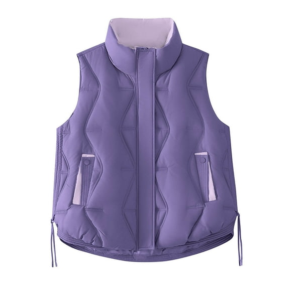 jtjvou Women's Lightweight Quilted Vest Fashion Stand-up Zip Up Sleeveless Jackets Winter Warm Loose Fit Vests Purple XL