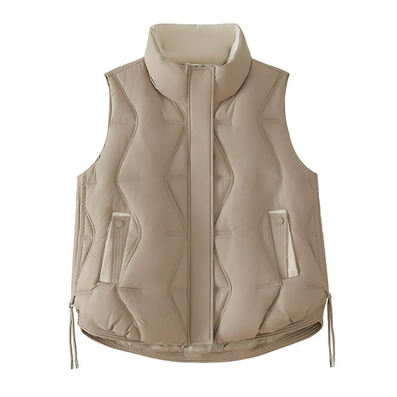 jtjvou Women's Lightweight Quilted Vest Fashion Stand-up Zip Up Sleeveless Jackets Winter Warm Loose Fit Vests Yellow L