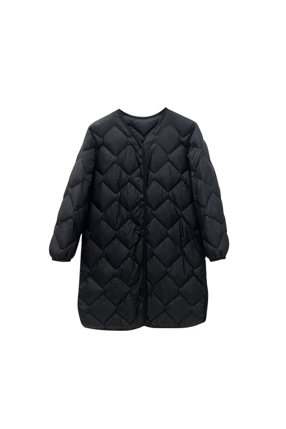 Women's Lightweight Snap Button Quilted Puffer Jackets Midi Length Padded Coats Casual Collarless Winter Warm Overcoat for Women Black,L