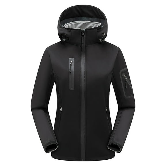 jtjvou Women's Lightweight Waterproof Long Softshell Jacket Fleece Lined Windbreaker Black M