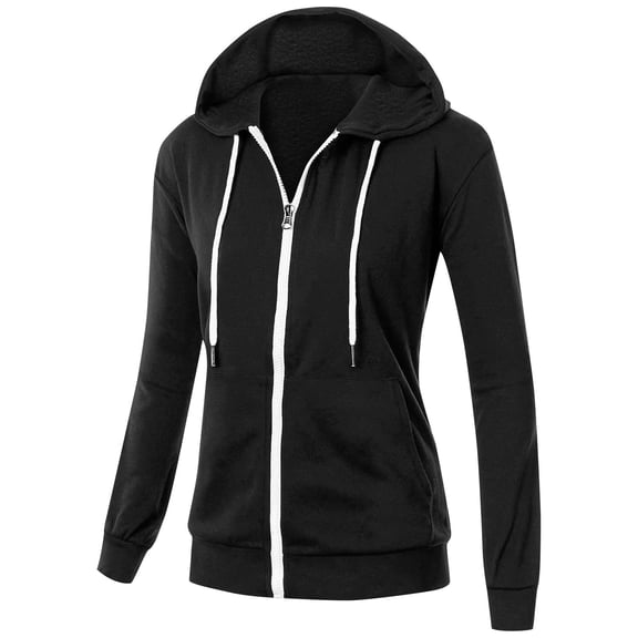 jtjvou Women's Lightweight Zip Up Hoodie – Long Sleeve Thin Casual Hooded Jacket, Plus Black XL