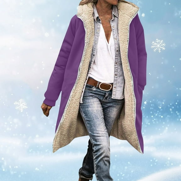 jtjvou Women's Long Sleeve Hooded Jacket Zipper Fleece Casual Outwear Soft Lining Loose Fit Stylish Coat for Daily Wear Fall Winter Fashion Purple S
