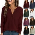 thumbnail image 1 of jtjvou Women's Long Sleeve Knit Shirts Dressy Casual Loose Button Up V Neck Tops 2025 Fall Basic Tee Blouse Beige L, 1 of 8