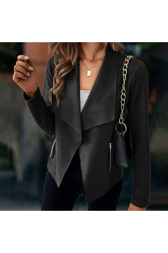 Women's Long-Sleeved Casual Jacket Lightweight Comfortable Soft Stylish Cardigan Outdoor Indoor Wear Fashionable Tops Black XL