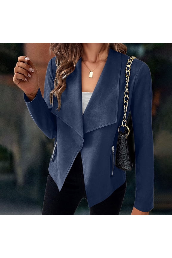 Women's Long-Sleeved Casual Jacket Lightweight Comfortable Soft Stylish Cardigan Outdoor Indoor Wear Fashionable Tops Blue M