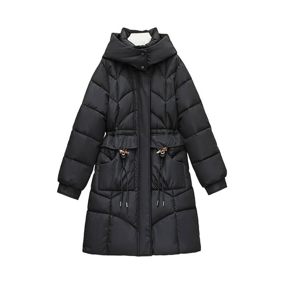 jtjvou Women's Long Winter Puffer Coat Thickened Warm Heavy Quilted Jackets with Hood 2025 Zip Up Parkas Outerwear Trendy Black M