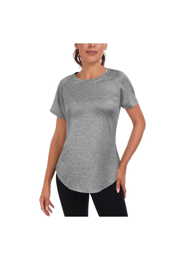 Women's Long Workout Tops,Short Sleeve Mesh Open Back Loose Fit Gym Athletic Running Shirts Exercise Tee Gray L