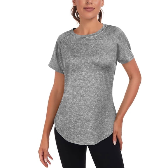 jtjvou Women's Long Workout Tops,Short Sleeve Mesh Open Back Loose Fit Gym Athletic Running Shirts Exercise Tee Gray S