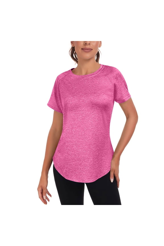 Women's Long Workout Tops,Short Sleeve Mesh Open Back Loose Fit Gym Athletic Running Shirts Exercise Tee Pink L