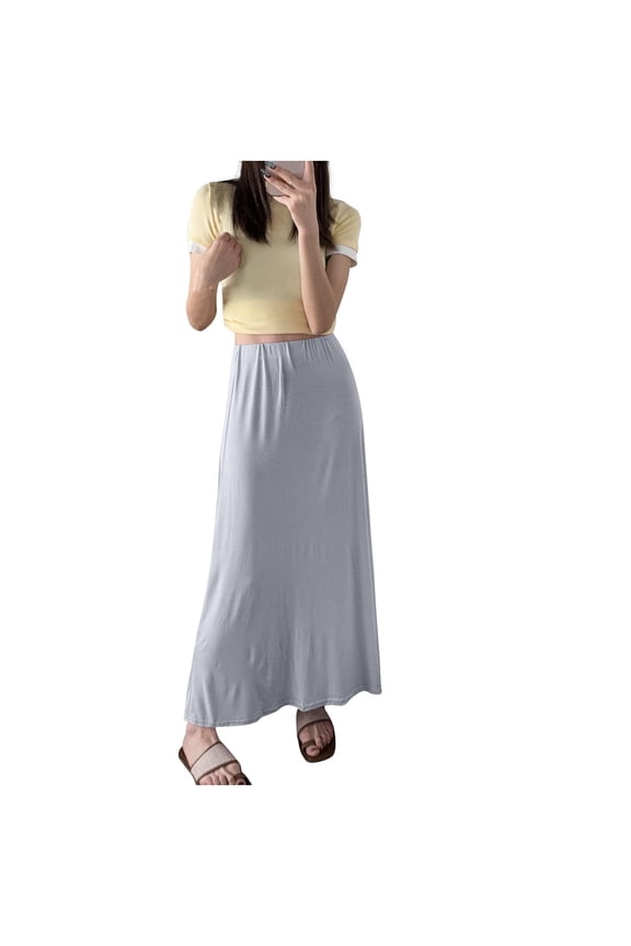 Women's Lounge Maxi Skirt 2026 Summer Casual Elastic High Waisted Long A-Line Soft Modal Leisure Skirts Gray Free Size