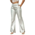 thumbnail image 1 of jtjvou Women's Metallic Shiny High Waisted Dress Pants, Vintage Business Casual Flare Party Trousers with Pockets Silver M, 1 of 5