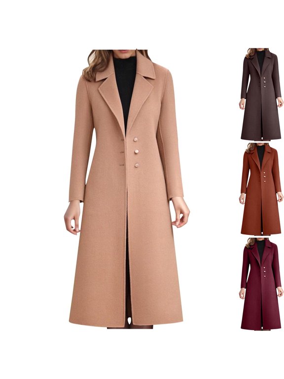 Women’s Mid-Length Quilted Fleece Thick Warm Elegant Fall Winter Slim Fit Woolen Outerwear Brown L