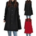 thumbnail image 1 of jtjvou Women's Mid Long Length Single Breasted Cowl High Neck Loose Button Down Woolen Cloak Coat Jacket Black L, 1 of 7