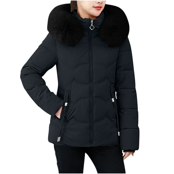 jtjvou Women's Mid Solid Color Long Down Cotton Jacket Winter Slim Thick Fleece Coat Black XL