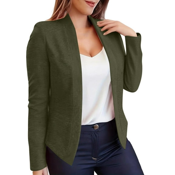 jtjvou Women’s Open Front Herringbone Blazer-Business Casual Long Sleeve Work Jacket with Full Lining and Padded Shoulders Green L