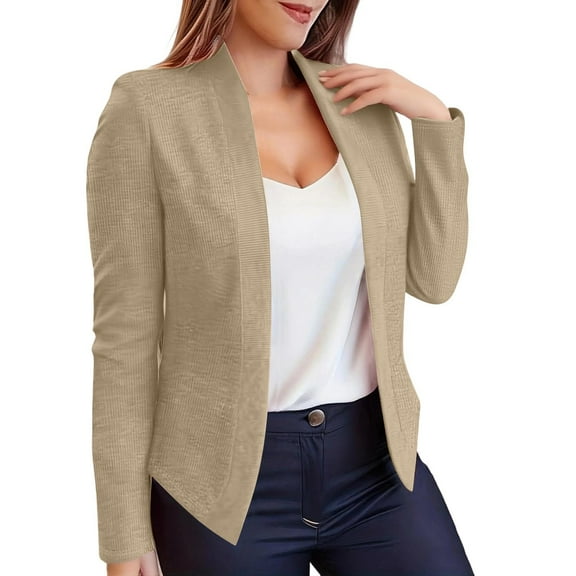 jtjvou Women’s Open Front Herringbone Blazer-Business Casual Long Sleeve Work Jacket with Full Lining and Padded Shoulders Yellow S