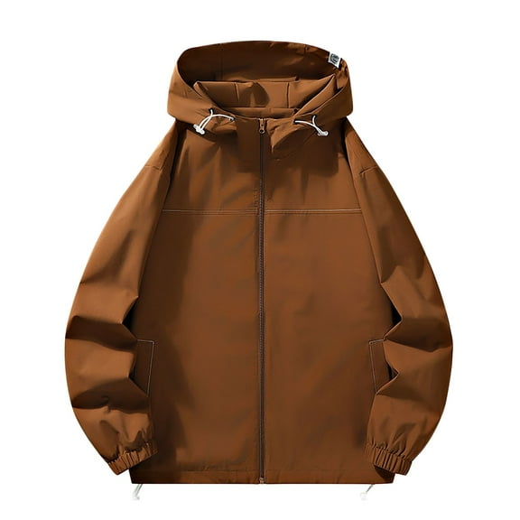 jtjvou Women's Outdoor Windproof Jacket Lightweight Removable Hood Long Sleeve Thumb Hole Zip Pockets Casual Sports Jacket for Running Hiking Travel Everyday Wear Brown M