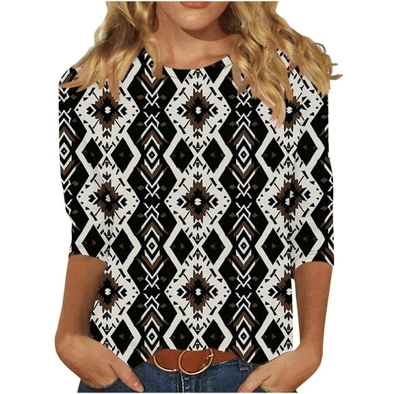 jtjvou Women's Basic Business Work T-Shirts Oversize 3/4 Sleeve Pullover Floral Tops Summer Lady Round Neck Pullover Going out Tops for Teen Trendy Fashion Multicolor,XXL