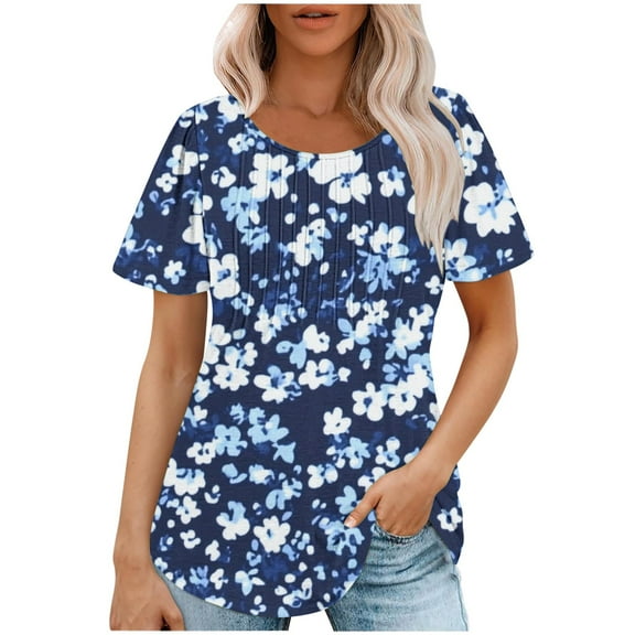 jtjvou Women's Oversize Short Sleeve Blouse Lady Round Neck Tees Going out Tops for Teen Floral Tees Trendy Fashion Summer Multicolor,XL