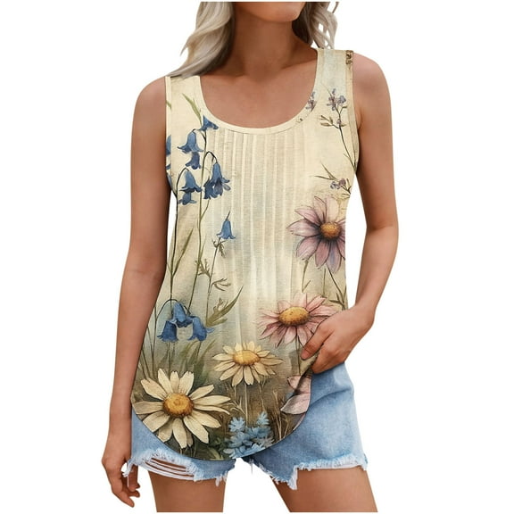 jtjvou Women's Oversize Sleeveless Tuinc Trendy Fashion Going out Tops for Teen Floral Pullover Crewneck Shirts Summer Multicolor,M
