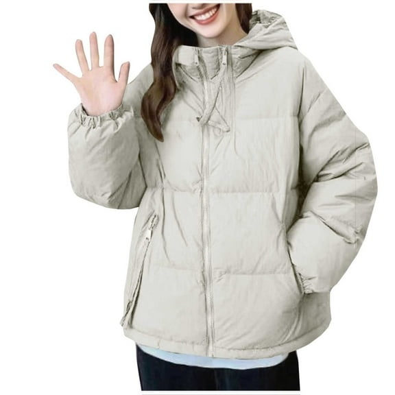 jtjvou Women's Oversized Hooded Puffer Jacket Quilted Jackets for Women Lightweight Winter Warm Padded Hoodies Coat Beige XXL