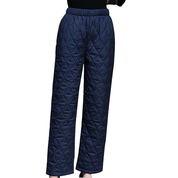 jtjvou Women's Padded Quilted Down Pants, Elastic High Waisted Trousers Winter Warm Windproof Ski Snow Pants with Pockets Blue L