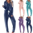 thumbnail image 1 of jtjvou Women's Pajama Sets Long Sleeve Button Down Sleepwear Nightwear Soft Pjs Lounge Sets Blue L, 1 of 6