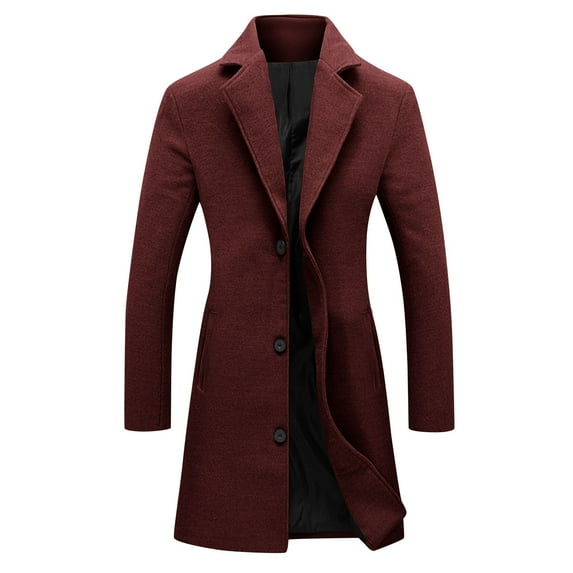 jtjvou Women's Peacoat Long Single-breast Faux Wool Jacket Fall Winter Clothes Classic Trench Coats Notch Lapel Pea Coat Red M