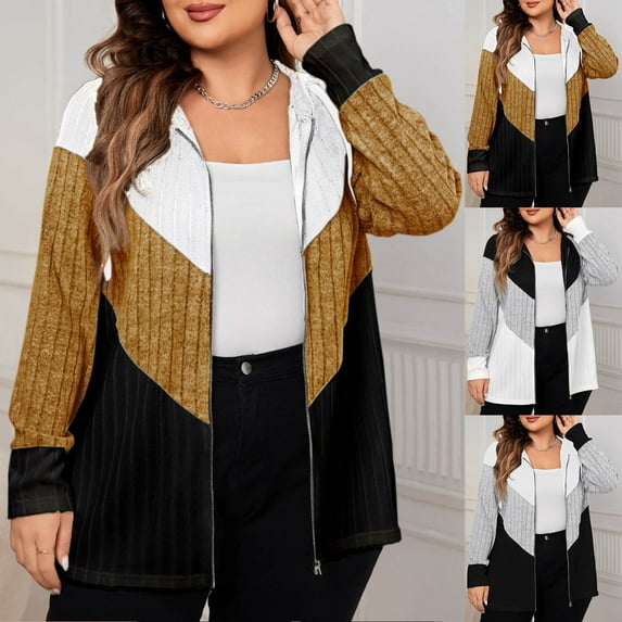 jtjvou Women's Plus Size Colorblock Half Zip Hoodies Ribbed Knit V Neck Long Sleeve Pullover Sweater Black XXL