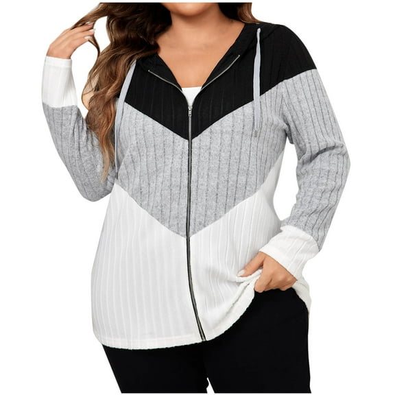 jtjvou Women's Plus Size Colorblock Half Zip Hoodies Ribbed Knit V Neck Long Sleeve Pullover Sweater Black XXXXL