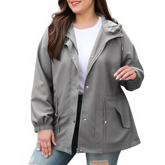 jtjvou Women's Plus Size Raincoat Windproof Hooded Rain Jackets Waterproof Windbreaker Trench Coat for Outdoor Hiking Gray XL