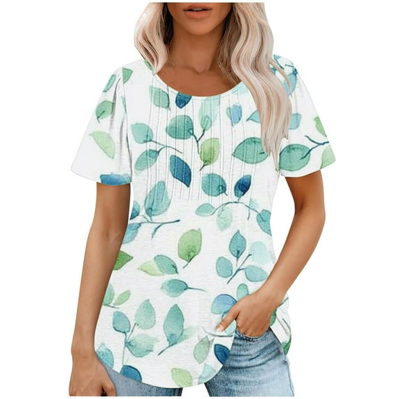 jtjvou Women's Plus Size Short Sleeve Pullover Summer Floral Tops Round Neck Blouse Going out Tops for Teen Trendy Fashion Multicolor,XL