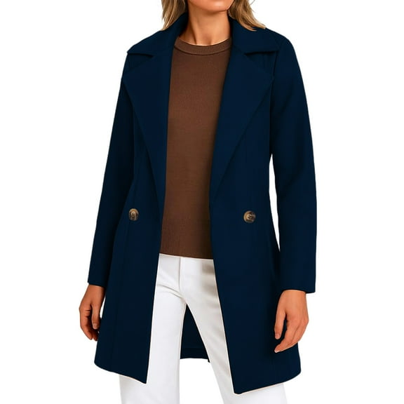 jtjvou Women's Plus Size Wool Dress Coat Double Breasted Pea Coats Long Trench Coat Blue XL