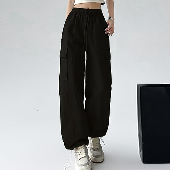 jtjvou Women's Pocket Overalls Casual Pants High Waist Straight Leg Denim Breathable Comfortable Soft Lightweight Spring Summer Fashion Daily Wear Black S