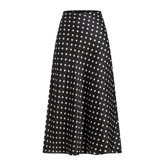jtjvou Women's Polka Dots Long Flowy Skirts Dressy High Waisted Business Causal Fashion Skirt Black XL