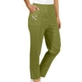 thumbnail image 1 of jtjvou Women's Pull on Trouser Mid Rise Slim Straight Leg Solid Pant Elastic Waisted Casual Pants with Decorate Buttons Green M, 1 of 6