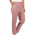 thumbnail image 1 of jtjvou Women's Pull on Trouser Mid Rise Slim Straight Leg Solid Pant Elastic Waisted Casual Pants with Decorate Buttons Pink XL, 1 of 6