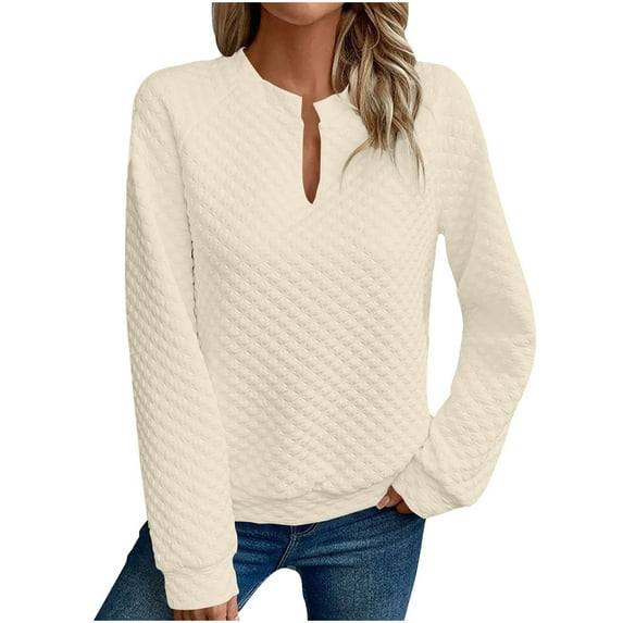 jtjvou Women's Pullover Sweatshirts Fashion Casual Loose Fit Solid Color Lightweight V Neck Long Sleeve Sweatshirt Beige S